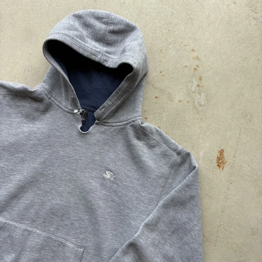 Vintage Y2K Starter Hoodie Size Large Gray Blank Heavyweight Fleece Sweatshirt